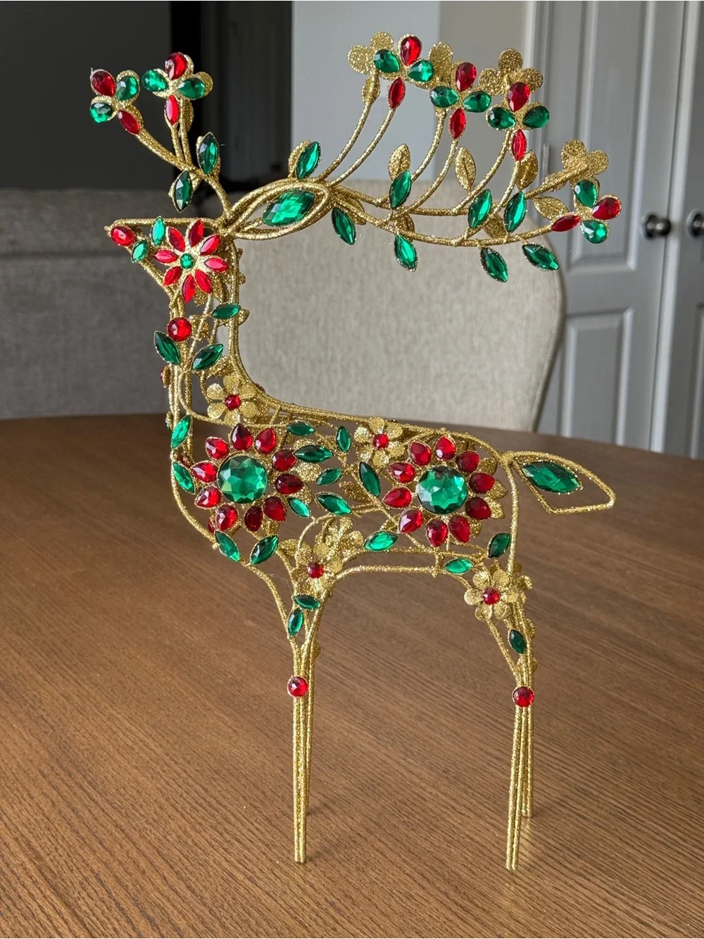 Jeweled Gold Holiday Deer Tabletop Statue | Christmas Decor